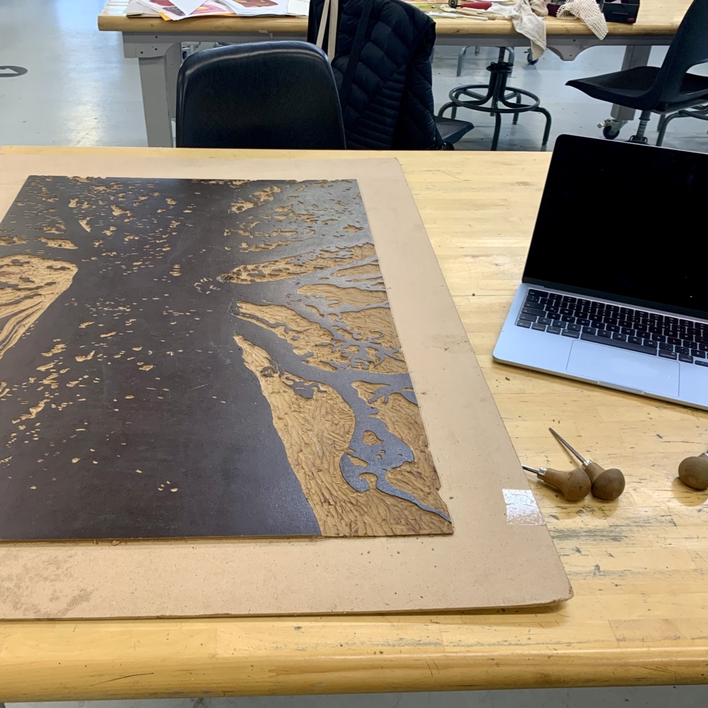 art Carmelle Pilon, linogravure